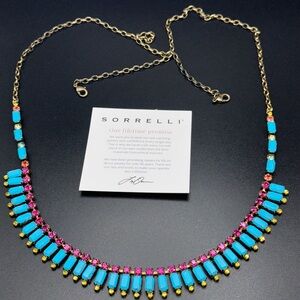 Sorrelli Gold Necklace with Blue and Pink Gems